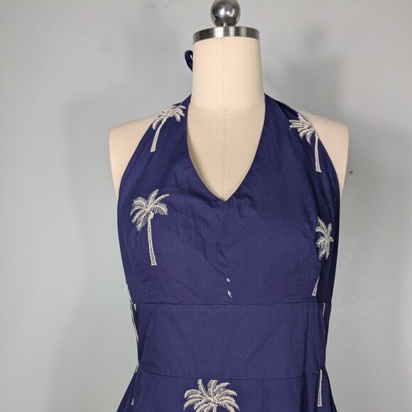 Tori Richard Maxi Dress 12 Blue Halter Tropical Palm Tree Long Beachy Navy - Picture 6 of 12
